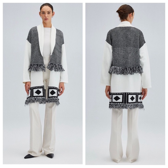 33 Salon Designer Privé Fringe Detailed Long Knit Cardigan - Picture 1 of 3